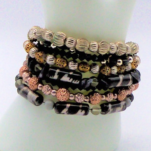 Handmade Jewelry - Handmade Stretchy Metal and Glass Bead Bracelet Set